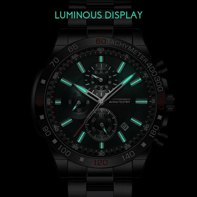 Personalized Engraved Stainless Steel Chronograph Watch – Custom Message Keepsake Gift for Men