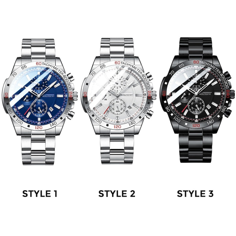 Personalized Engraved Stainless Steel Chronograph Watch – Custom Message Keepsake Gift for Men